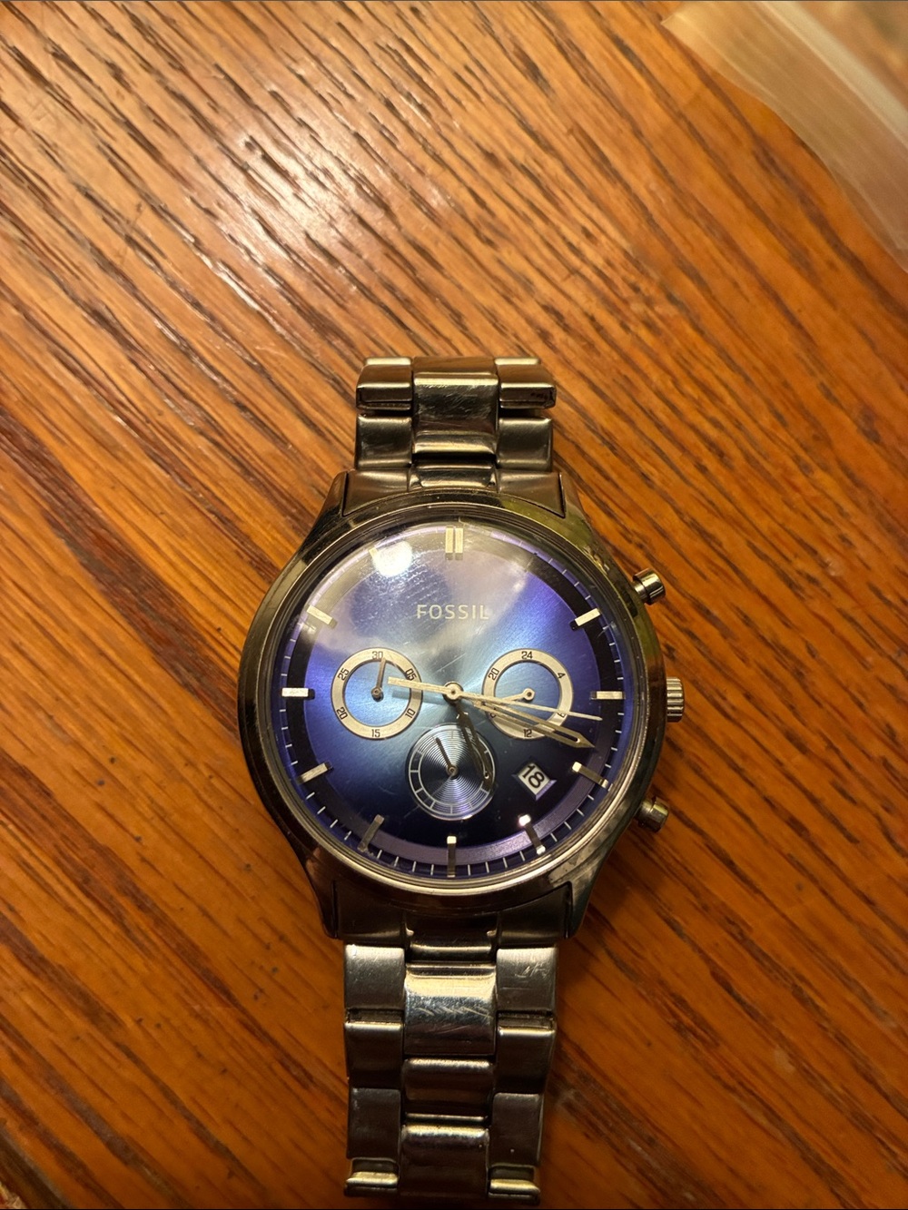 Fossil Men's Blue Dial Stainless Steel Chronograph Watch